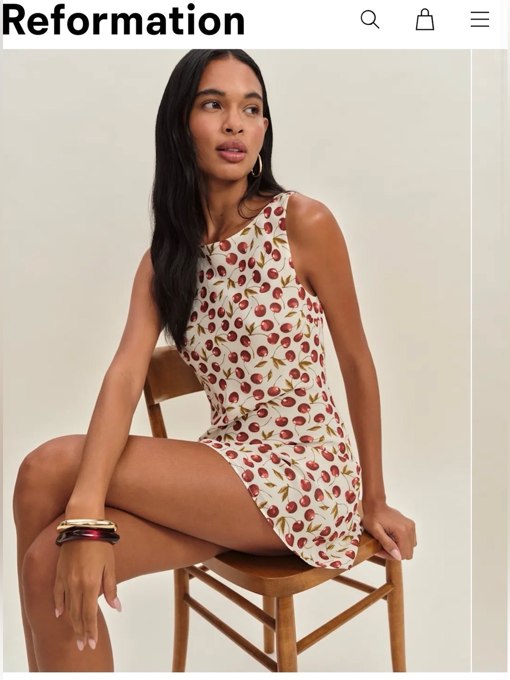 NWT Reformation Dale Dress XS Cheesecake Cherry Print Mini Cottagecore Coquette - Picture 2 of 16
